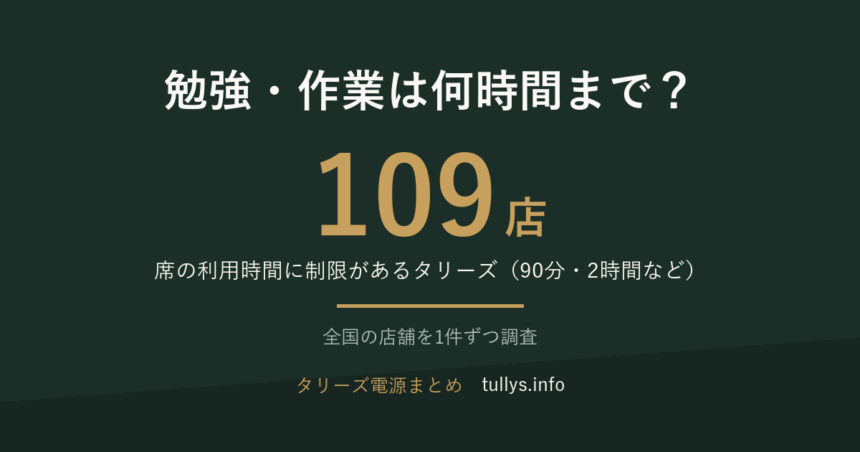 タリーズで勉強・作業は何時間まで？席の利用時間に制限があるタリーズは109店